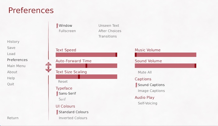 "preferences screen with the above options adde"